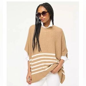 🌺 J. Crew Tan and White Striped Poncho, One-size